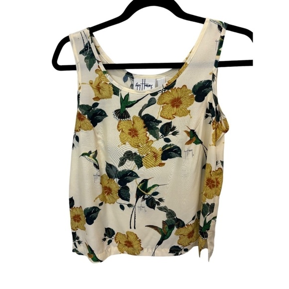 GUY HARVEY 100% Rayon Handcrafter Yellow Floral Tank Top Size Small - Picture 3 of 4